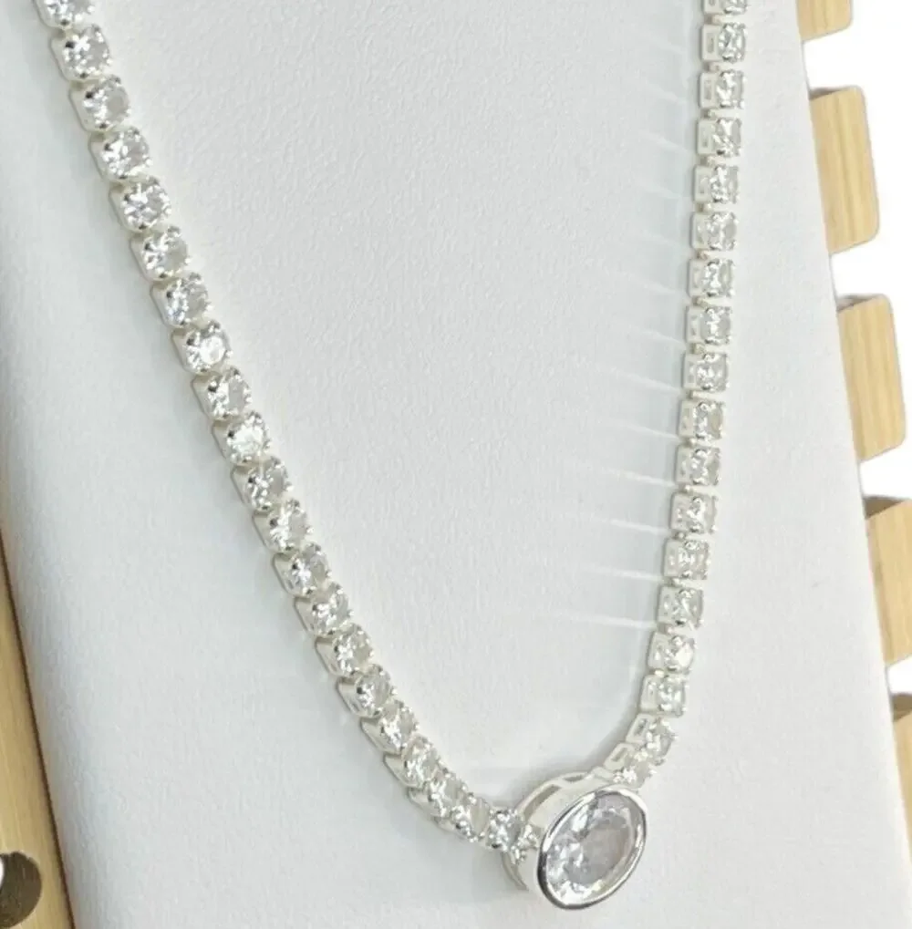 Anne Klein Silver Tone CZ Tennis Necklace Stunning Women's Statement Chic NEW